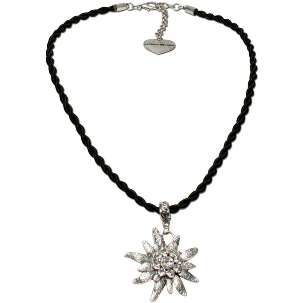 Dirndl Silver Edelweiss & Black Cord Necklace